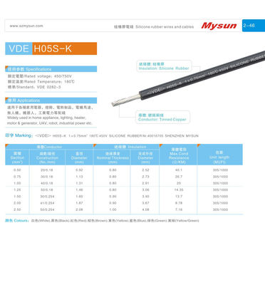 300/500V 180C 0.5-2.5mm2 Silicone Rubber Wires and Cables for Home Appliance Heater Lighting in All Colors