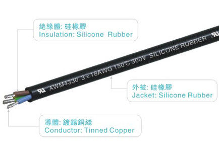 300V 150C 2core 14-18AWG Silicone Rubber Wires and Cables FT-2 for Home Appliance Lighting Industrial Power Wire UL758 Standard