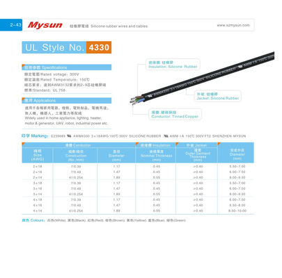 300V 150C 2core 14-18AWG Silicone Rubber Wires and Cables FT-2 for Home Appliance Lighting Industrial Power Wire UL758 Standard