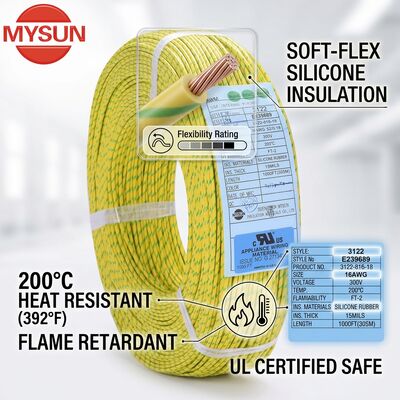 600V 200°C 초유연 실리콘 절연 연결선, 부드러운 고온 저항 UL3135
